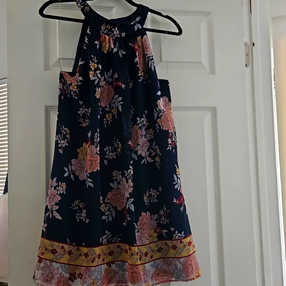 Crystal Sky, flowers dress, navy blue, size small - Picture 1 of 3